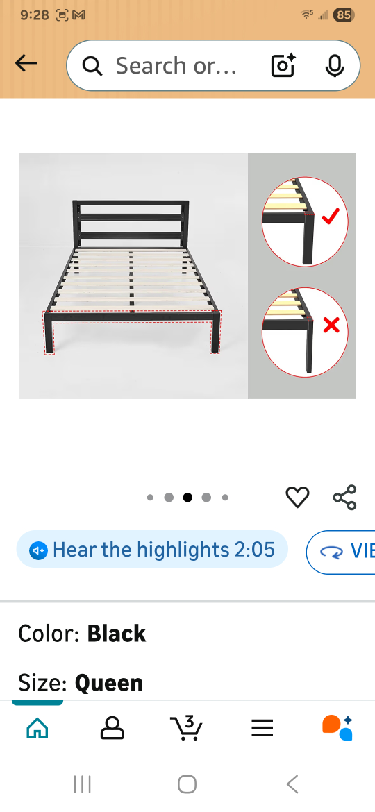 Queen Size Black Bed Frame platform - photo 4