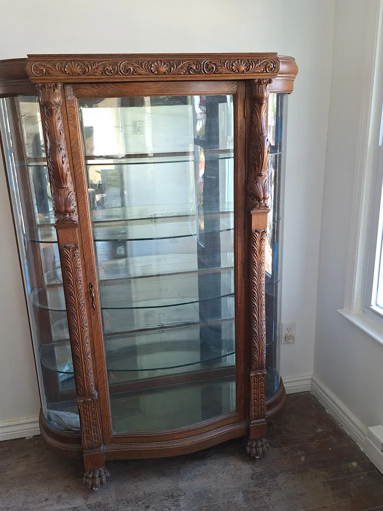 Antique Curved Glass Display / Curio Cabinet image indicator(2)