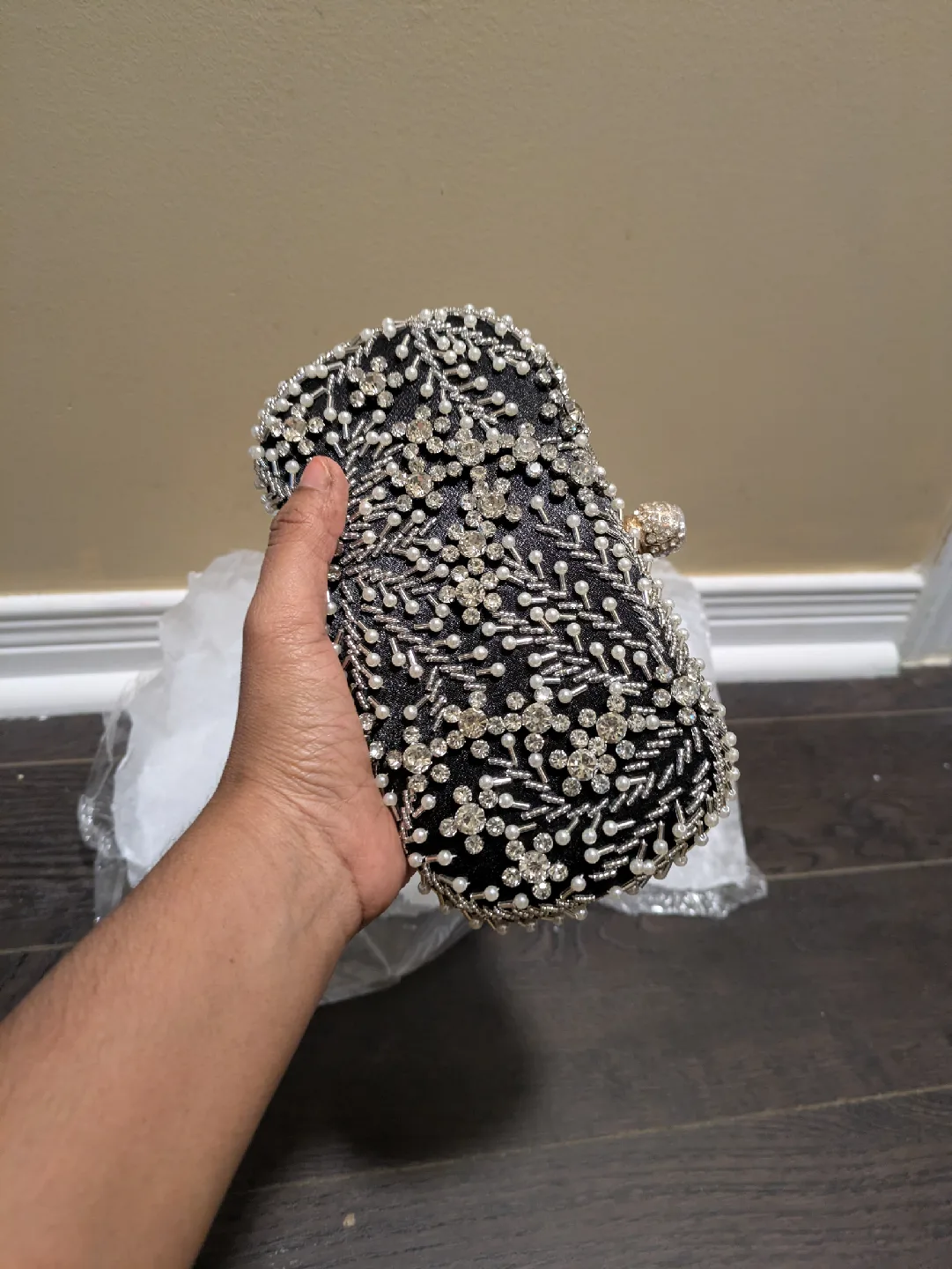 brand new Black Beaded Evening Clutch with Chain image indicator(5)