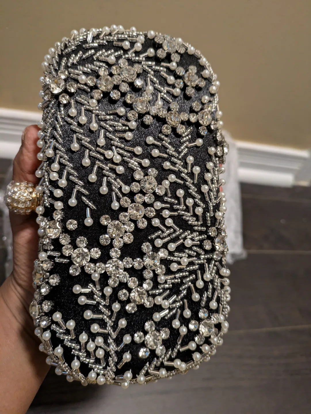 brand new Black Beaded Evening Clutch with Chain image indicator(7)