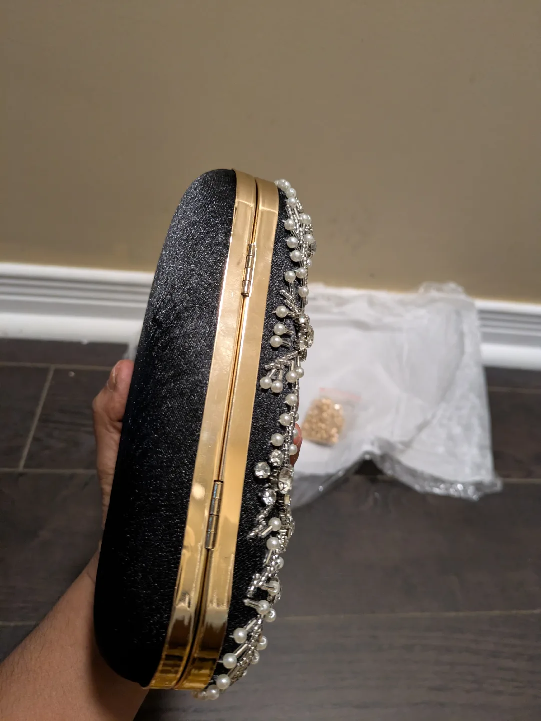 brand new Black Beaded Evening Clutch with Chain image indicator(9)