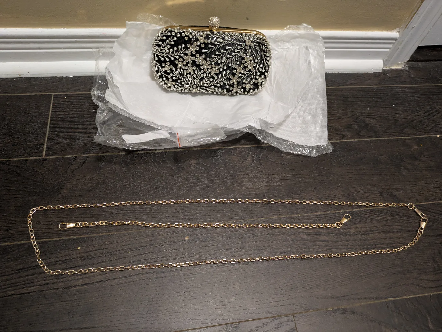brand new Black Beaded Evening Clutch with Chain image indicator(10)
