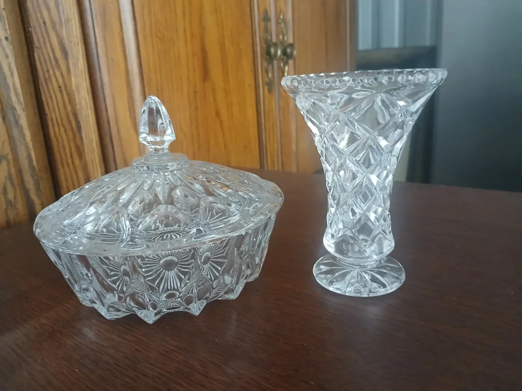 Crystal Vase and Covered Candy Dish Set thumbnail