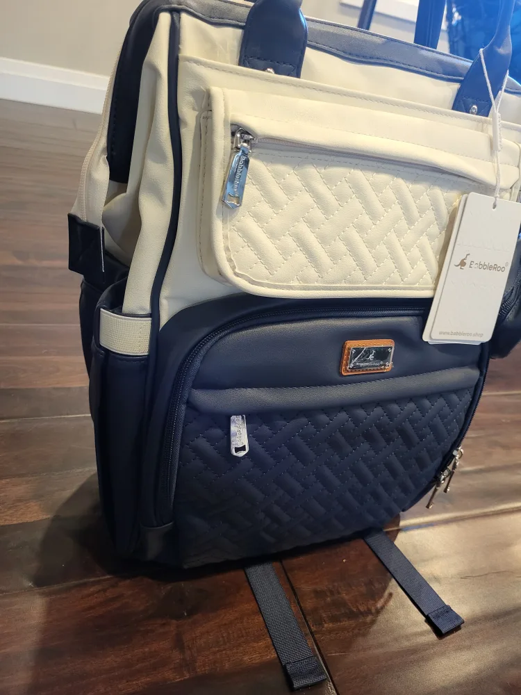 BabbleRoo Leather Diaper Bag Backpack - Blueberry Cream image indicator(7)