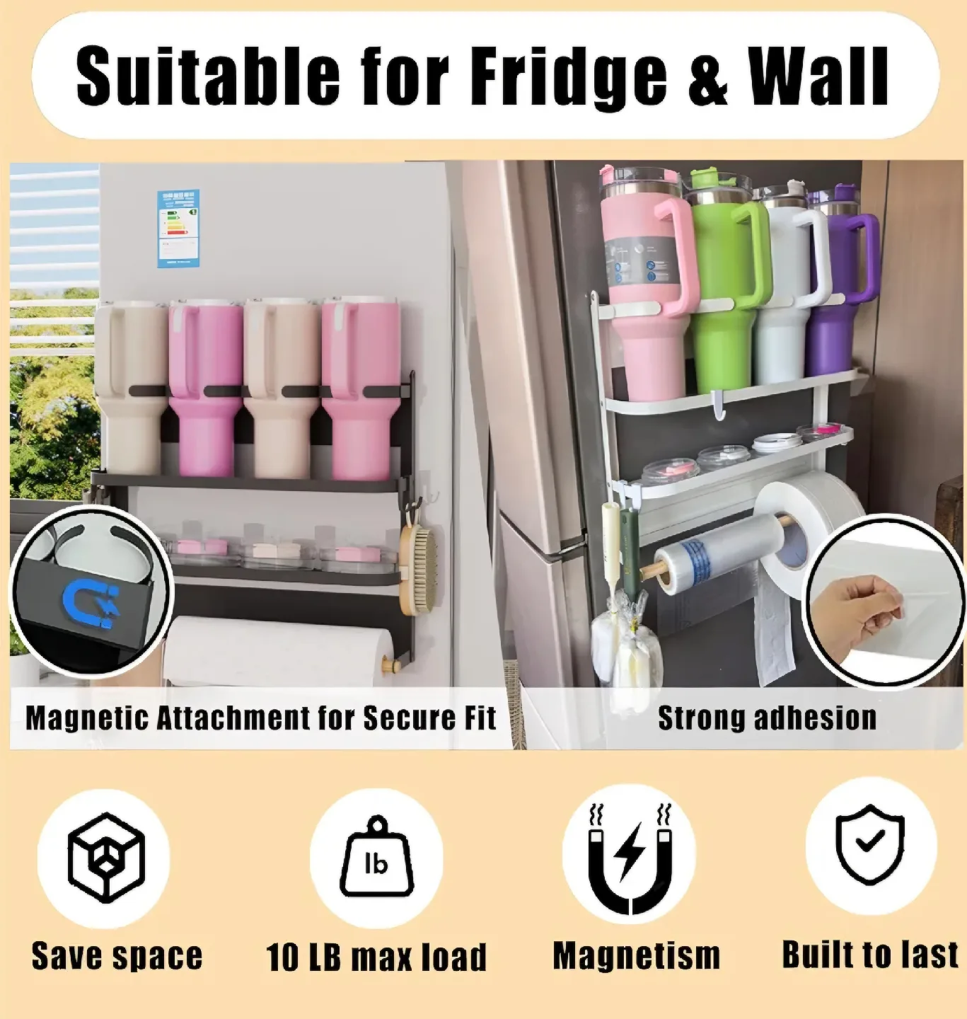 Water Bottle Cup Organizer Rack, Fridge Magnetic and Wall Mount image indicator(8)