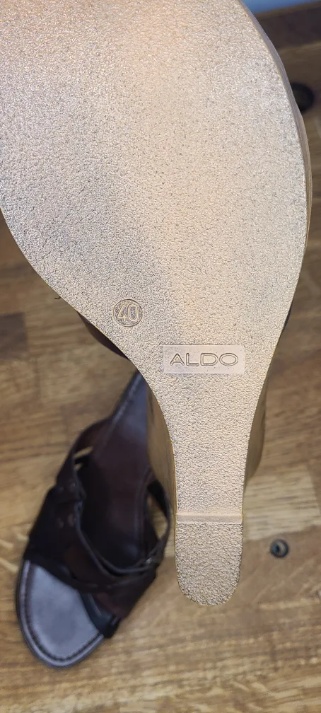 Aldo Brown Leather Wedge Sandals Size 40 image indicator(5)