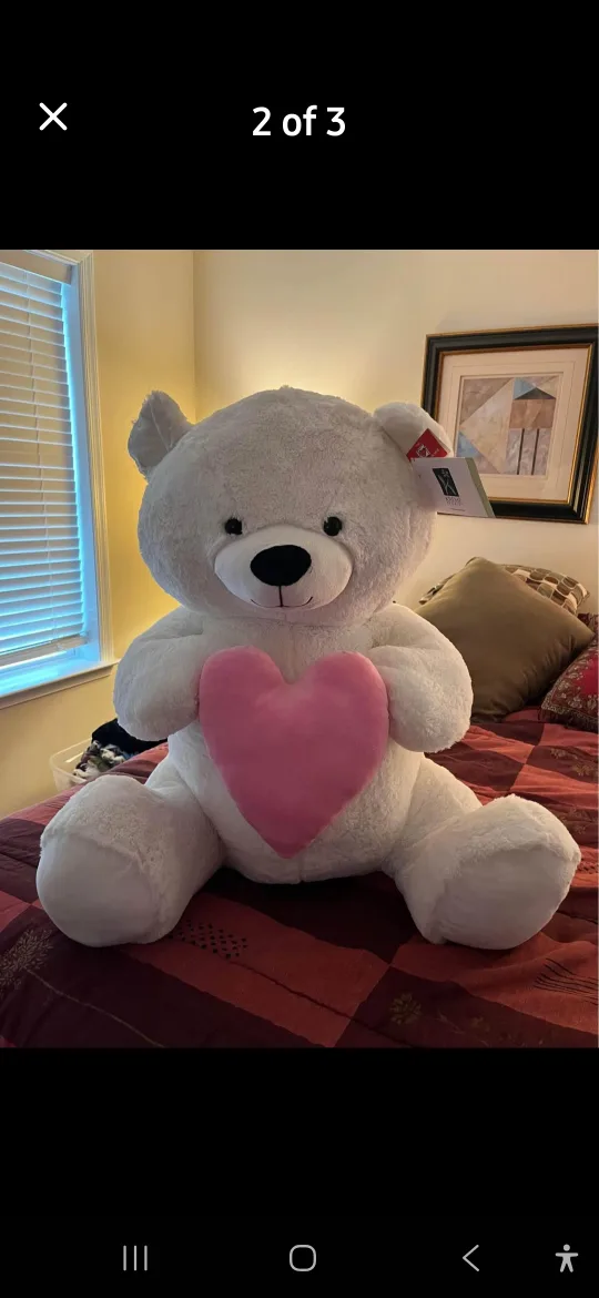 Giant White Teddy Bear with Pink Heart image indicator(2)