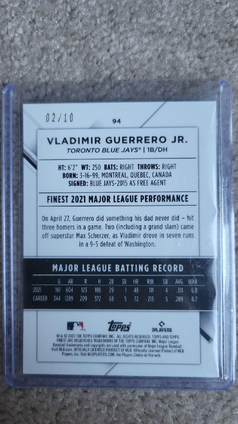 Vladimir Guerrero Jr. Topps Finest Baseball Card - photo 2