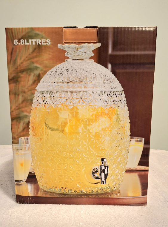 6.8 Litre Pineapple Glass Drink Dispenser - NEW