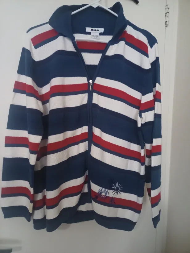 ALIA Striped Zip-Up Sweater - Size M