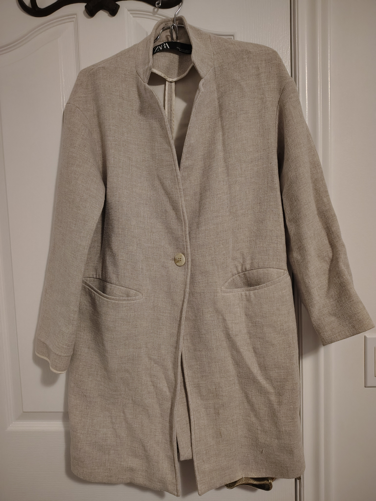 Zara XS Beige Linen Blend Coat