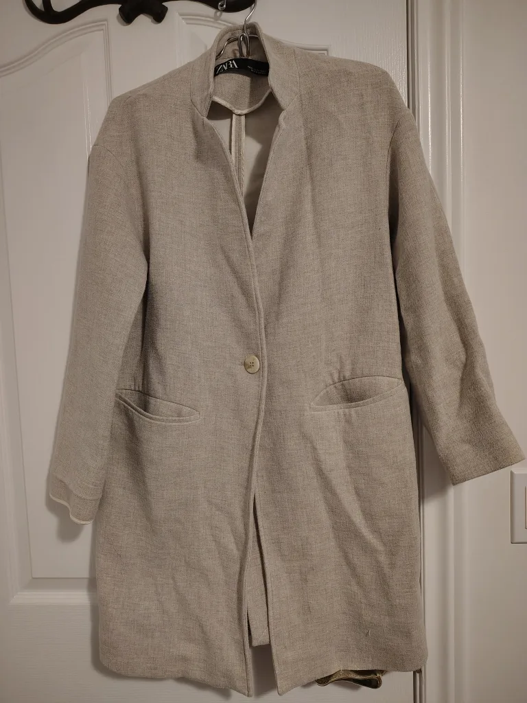 Zara XS Beige Linen Blend Coat thumbnail
