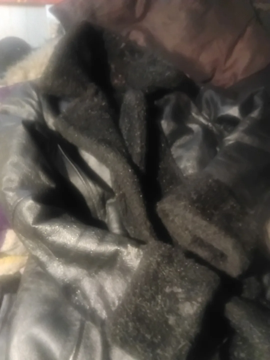 Black Leather Coat with Fur Collar image indicator(3)