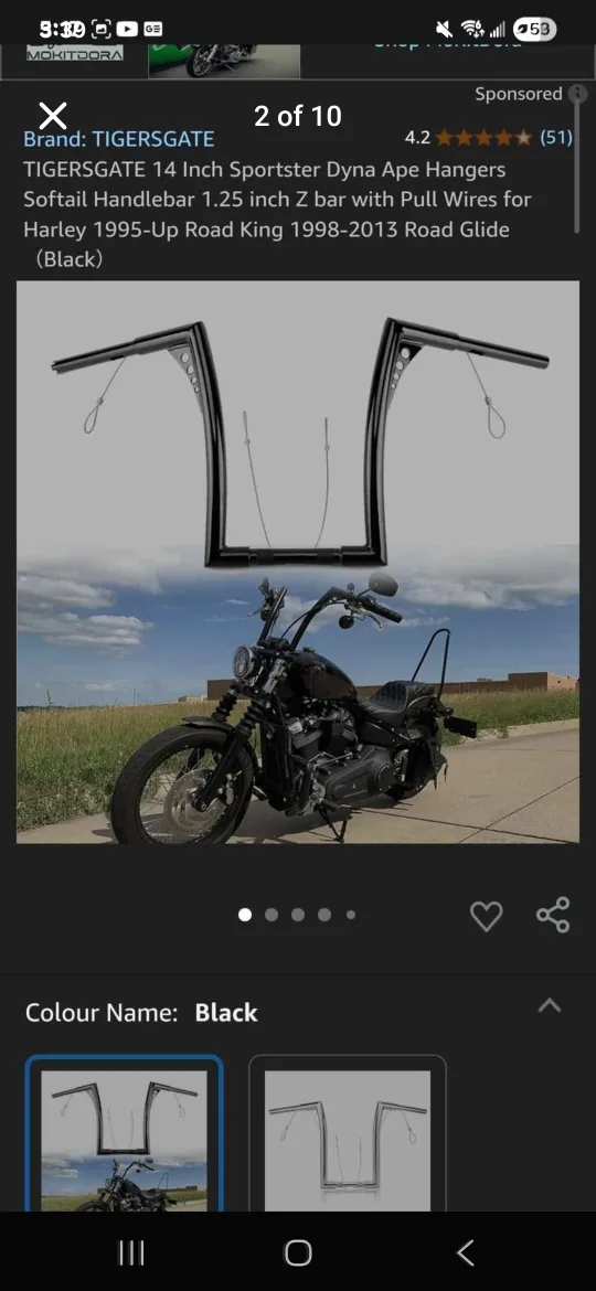 TIGERSGATE 14" Sportster Dyna Ape Hangers - Black image indicator(9)