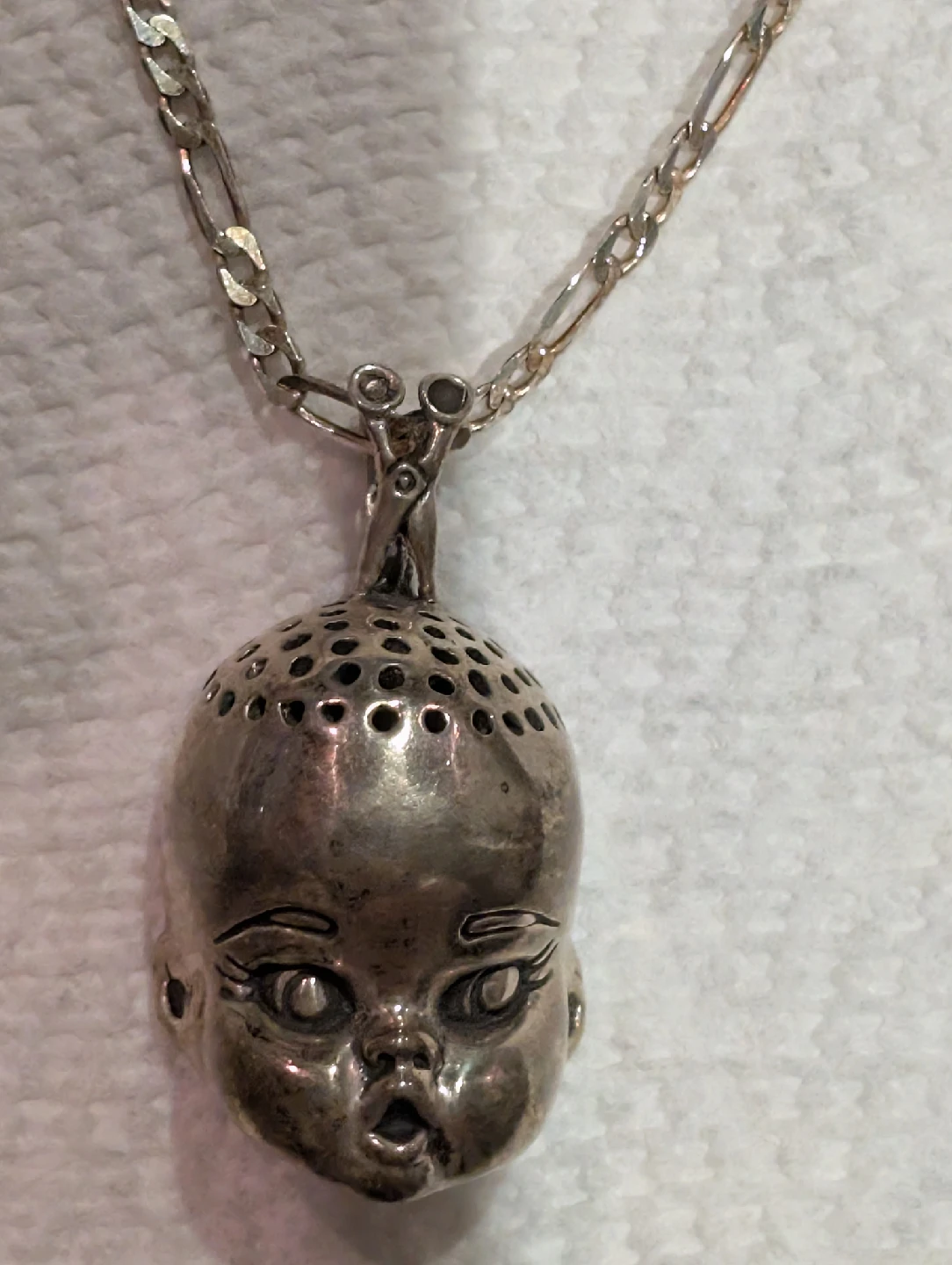 Unique 925 Italy Silver Baby Head Pendant Necklace - photo 2