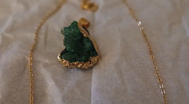 Green Druzy Gold Plated Necklace thumbnail