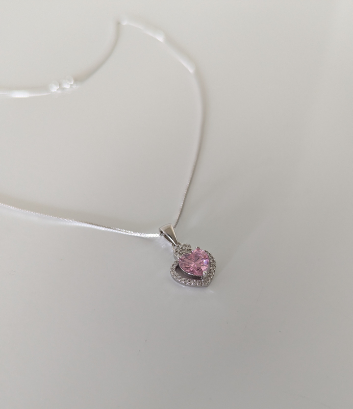 925 Sterling Silver Tiny Heart& Cubic Zirconia Pendant Necklace - photo 5