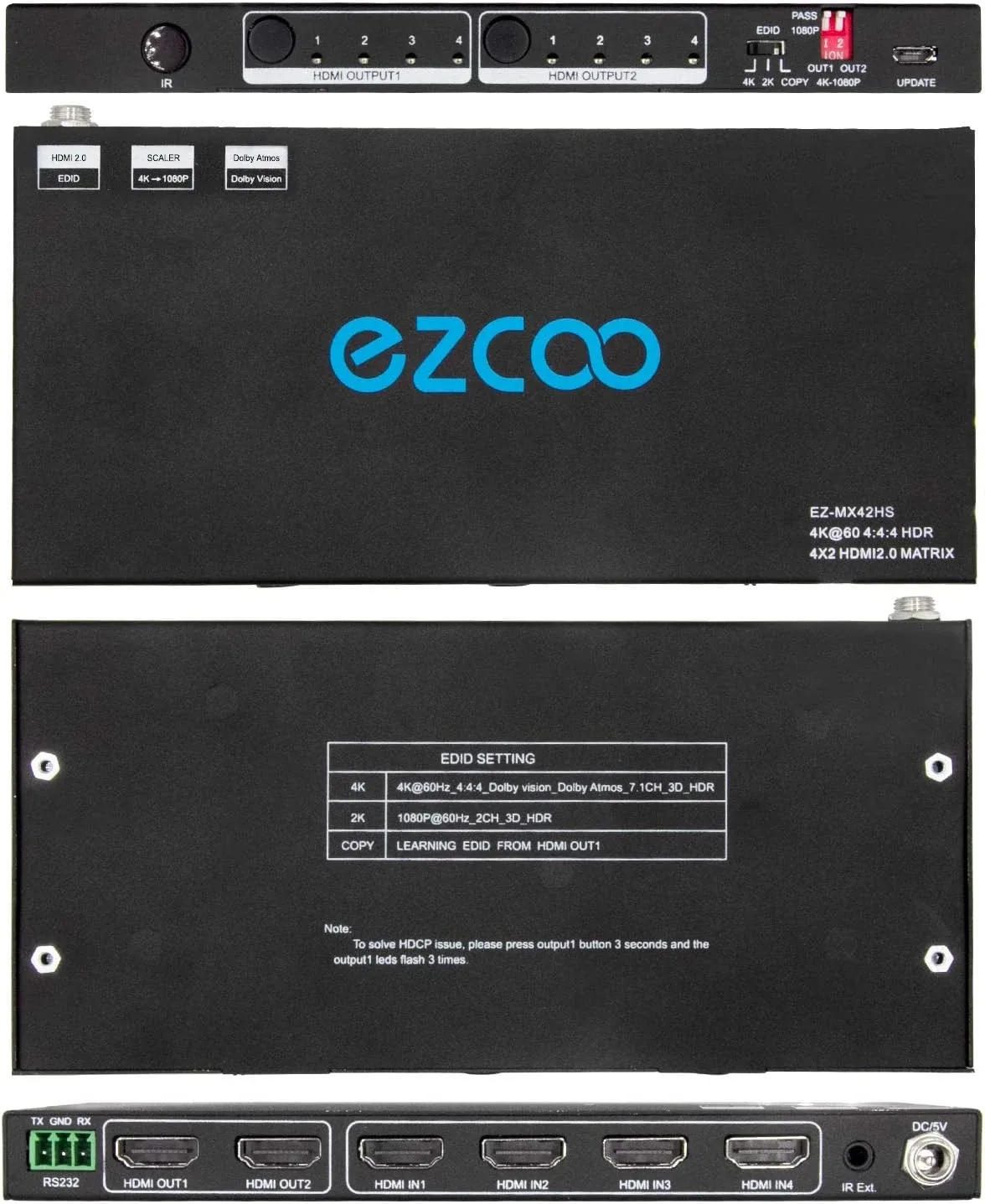 HDMI Matrix 4x2 4K 60Hz 4:4:4 HDR Dolby Vision Dolby Atmos image indicator(5)