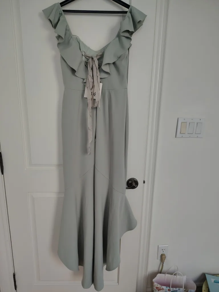 Selfie Leslie Cloud 9 Bardot Neckline Corset Back Sage Dress  L image indicator(4)