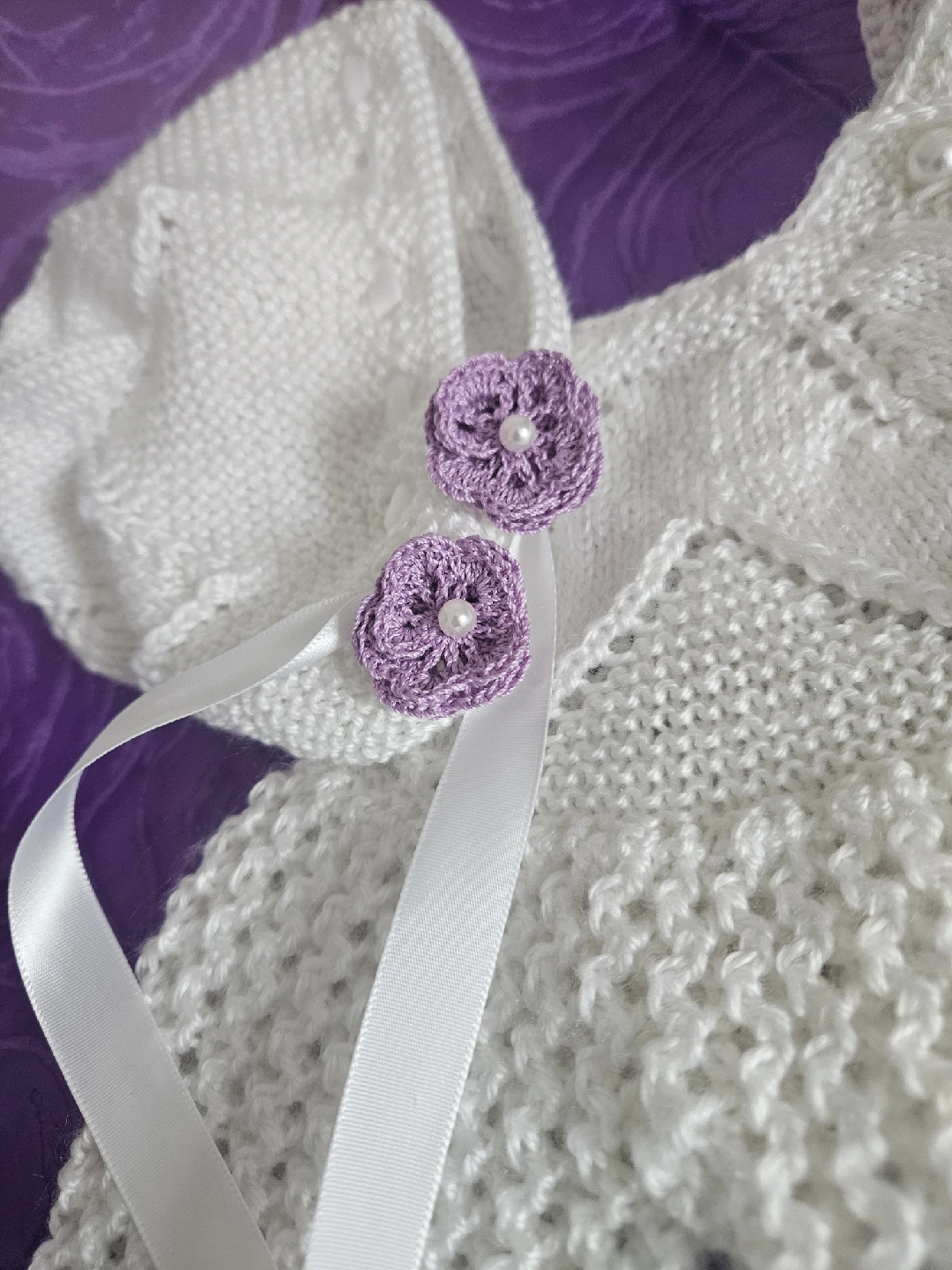 Hand-Knitted White Baby Sweater & Hat Set - photo 3