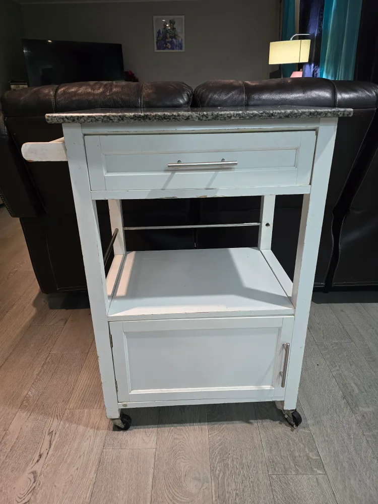 White Kitchen Cart ( Kitchen Island ) with Granite Top thumbnail