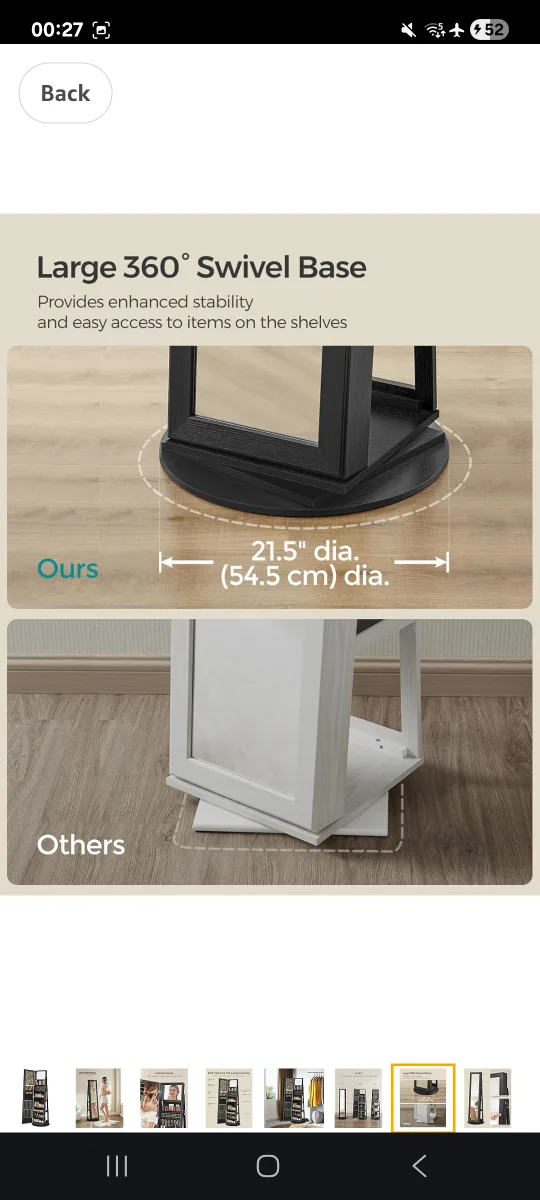 Black Jewelry Cabinet Armoire with Mirror image indicator(7)