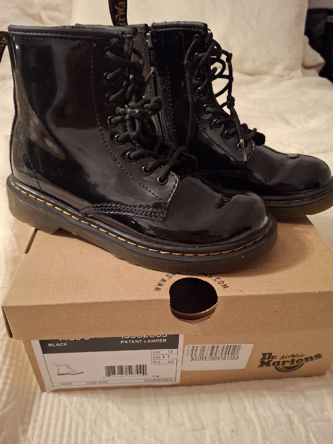 Dr. Martens 1460 J Black Patent Boots - Size 1 US