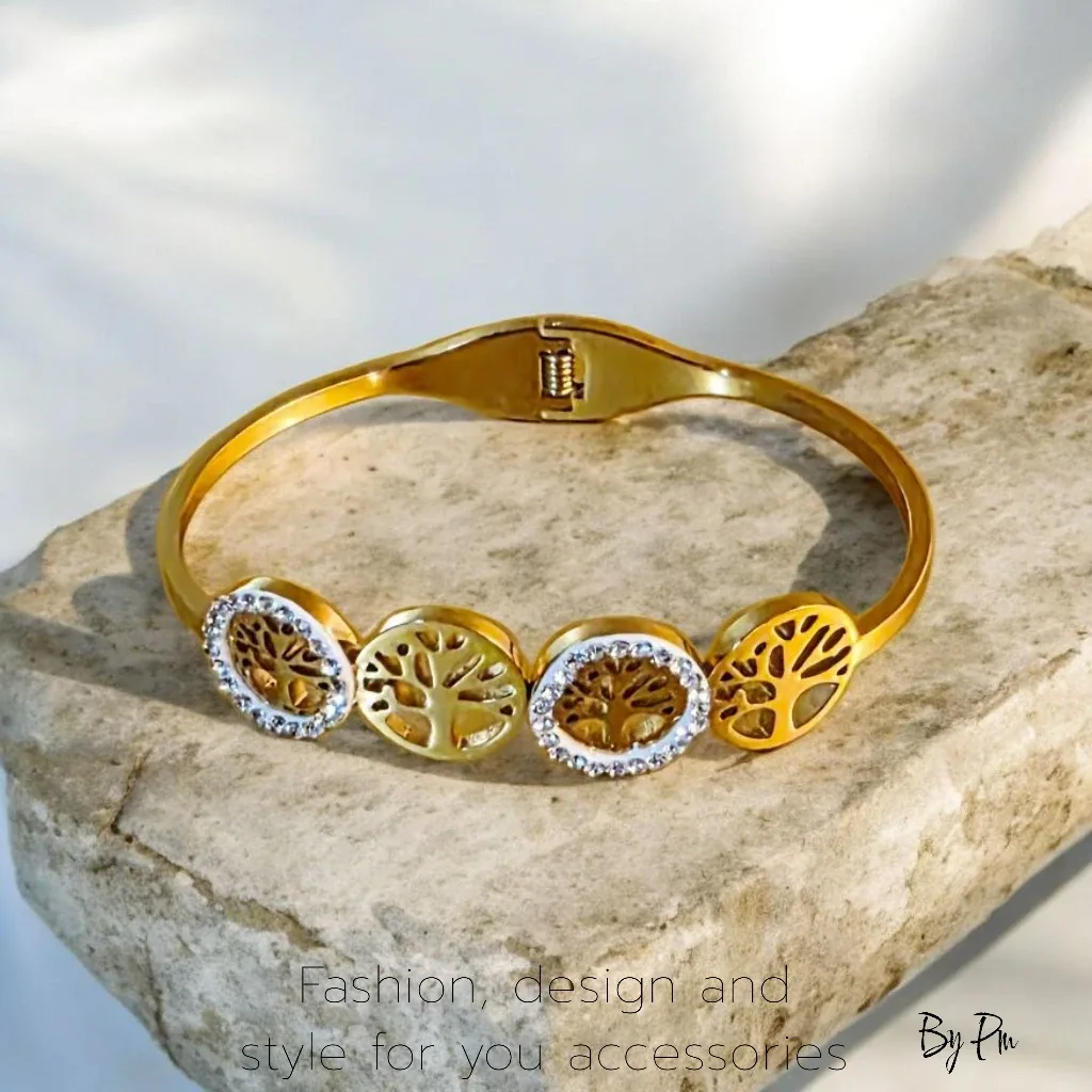 Gold 'Tree of Life' Bangle Bracelet