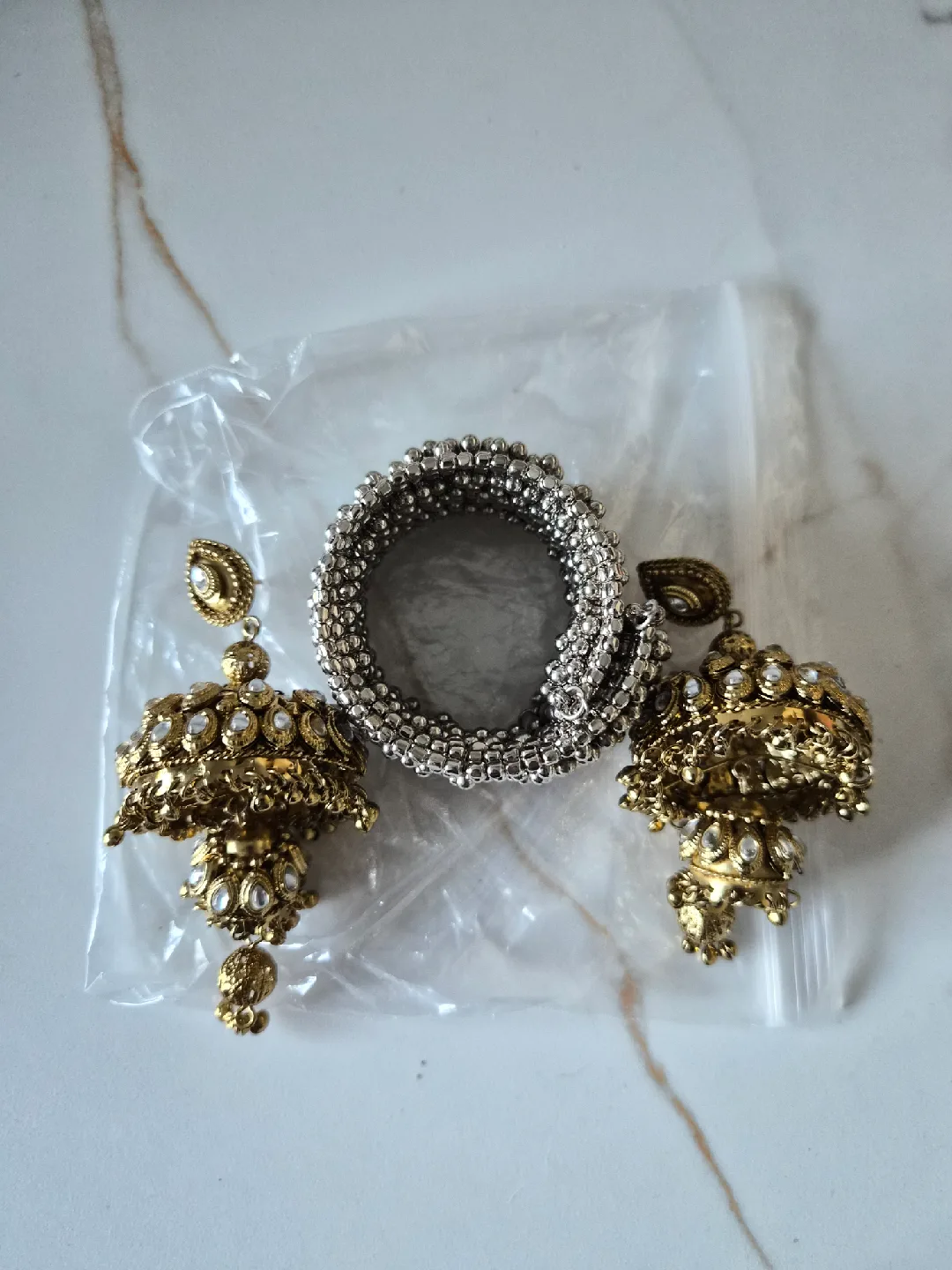 Gold Jhumka Earrings & Bangle Set image indicator(2)