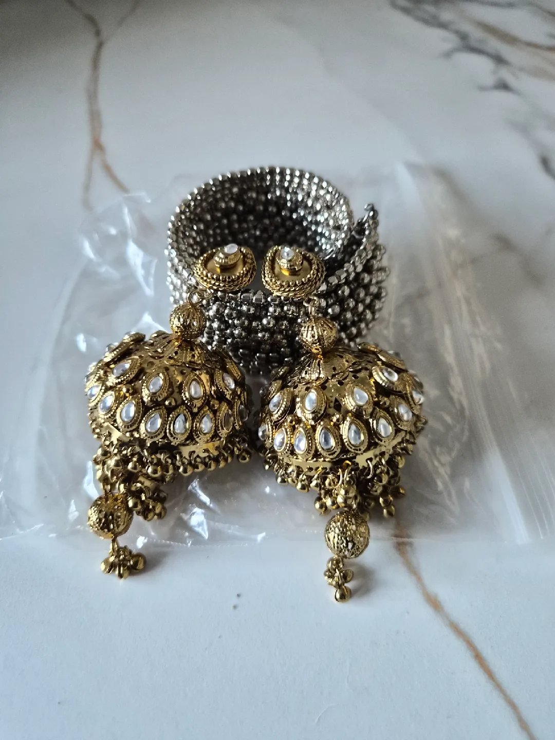 Gold Jhumka Earrings & Bangle Set image indicator(3)
