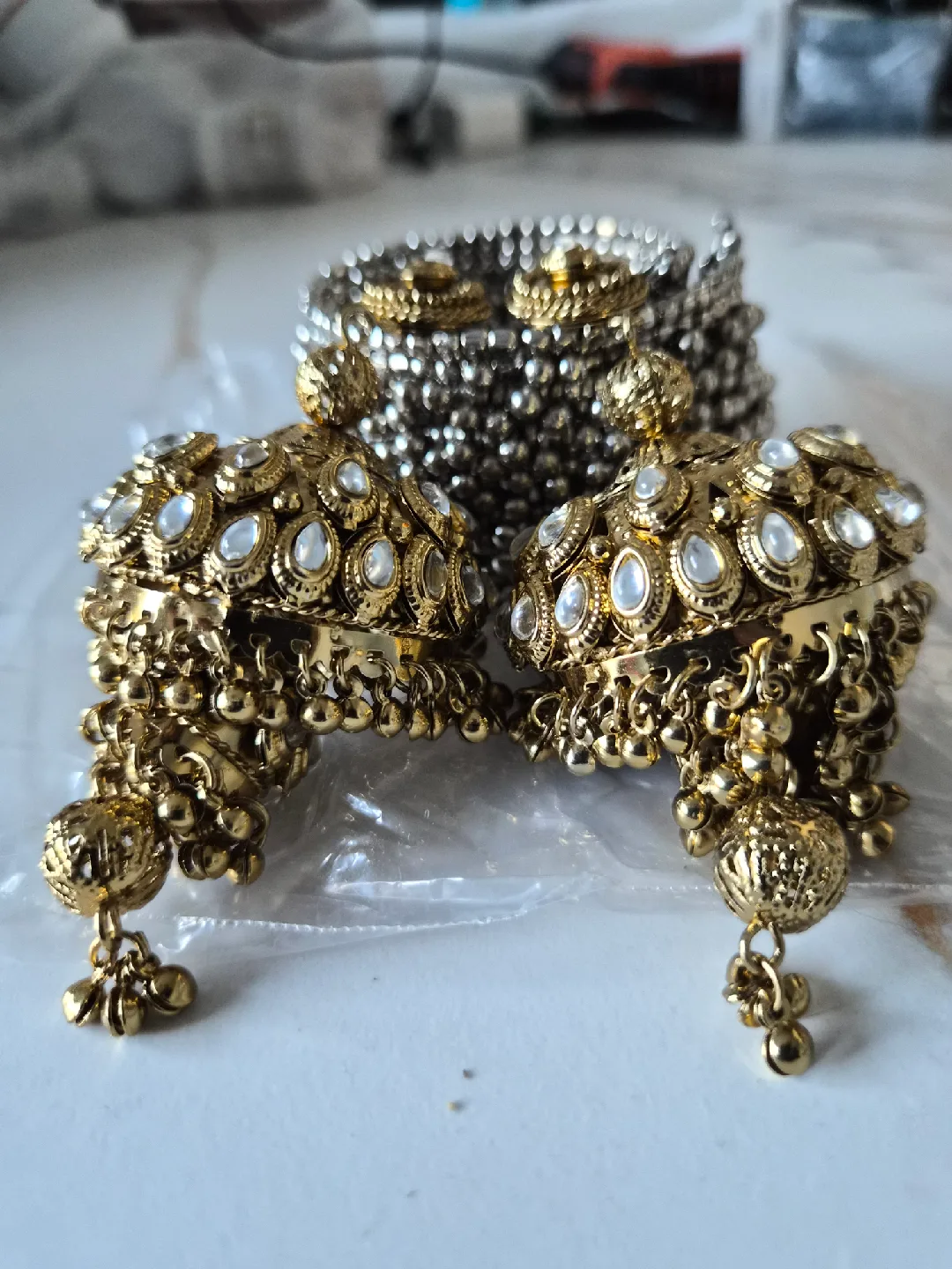 Gold Jhumka Earrings & Bangle Set image indicator(4)