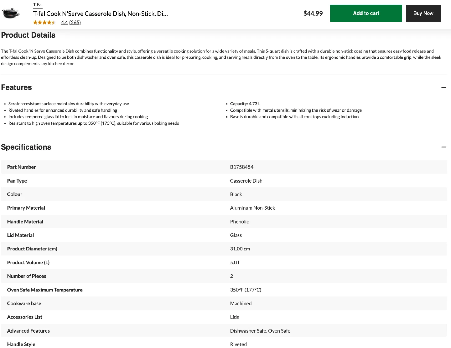 T-fal Cook N'Serve Casserole Dish image indicator(6)