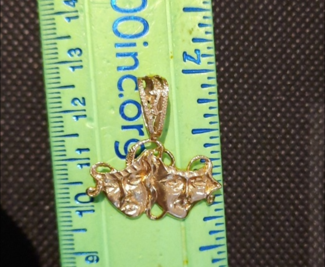 Huge AUTHENTIC GENUINE SOLID 14K GOLD CHARM COMEDY TRAGEDY - photo 3
