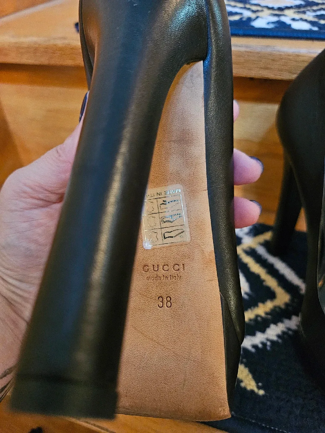 Gucci Black Leather Peep Toe Heels - Size 8 image indicator(6)
