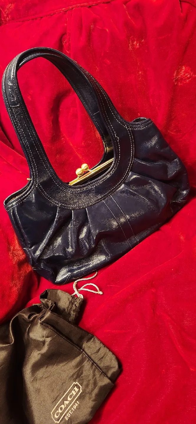 Coach Navy Blue Patent Leather Handbag image indicator(2)