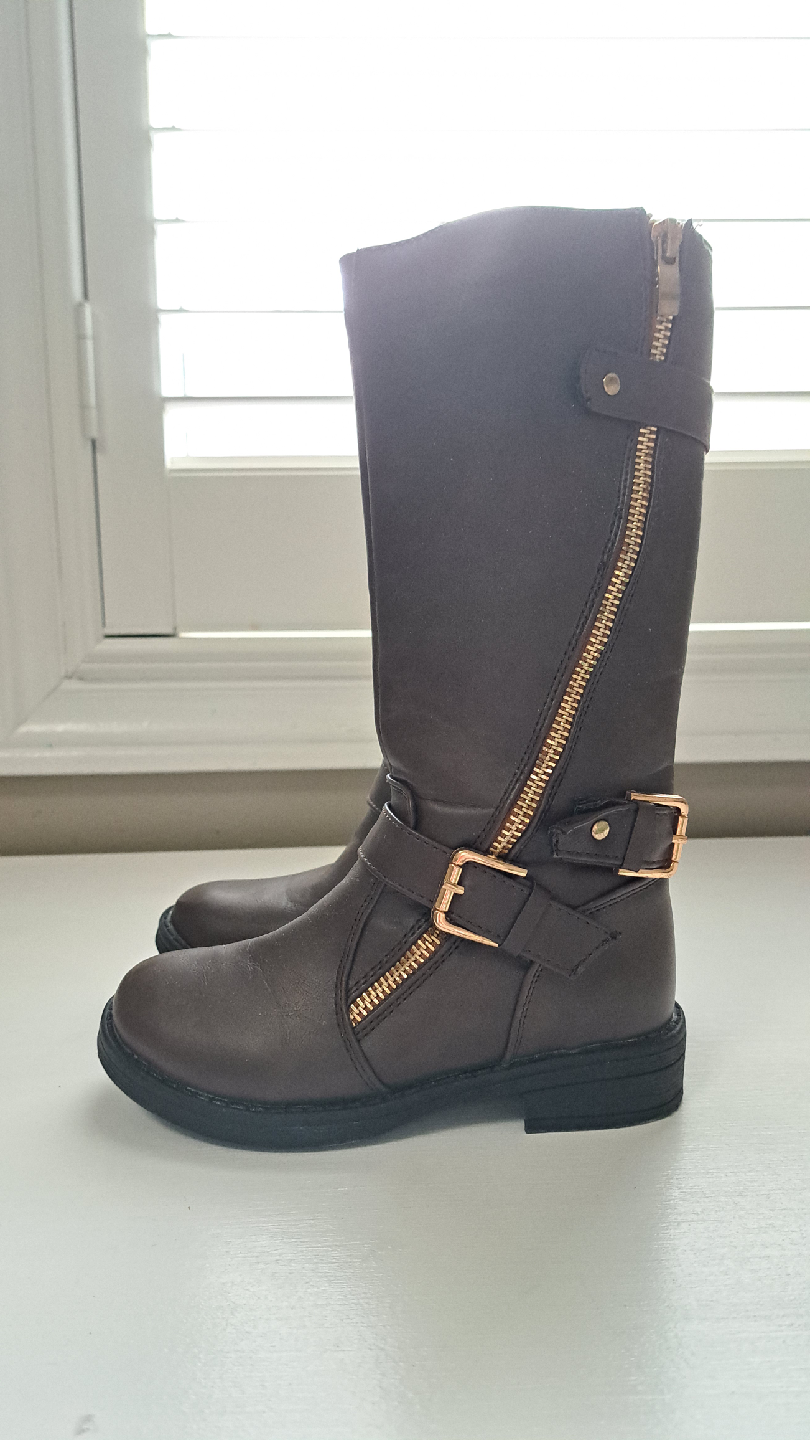Kids Brown Riding Boots with Gold Zippers Sz 11c - photo 5