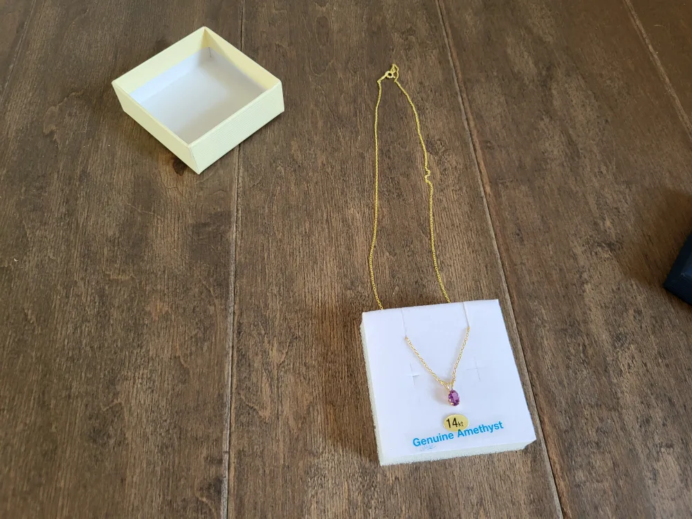 Brand New 14K Yellow Gold Amethyst Necklace For Sale image indicator(3)