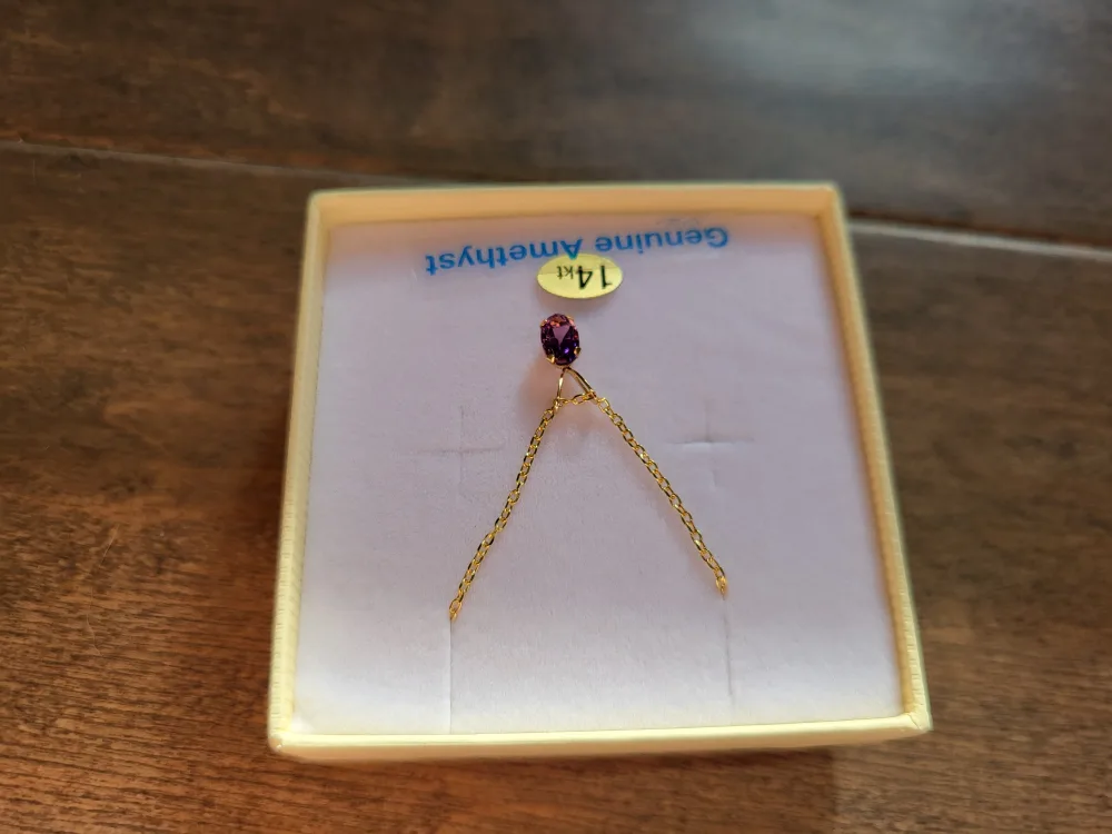 Brand New 14K Yellow Gold Amethyst Necklace For Sale image indicator(4)