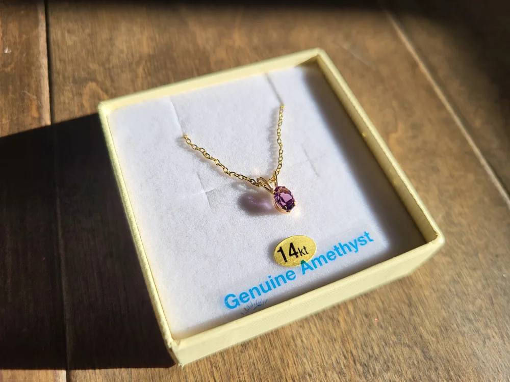 Brand New 14K Yellow Gold Amethyst Necklace For Sale image indicator(5)