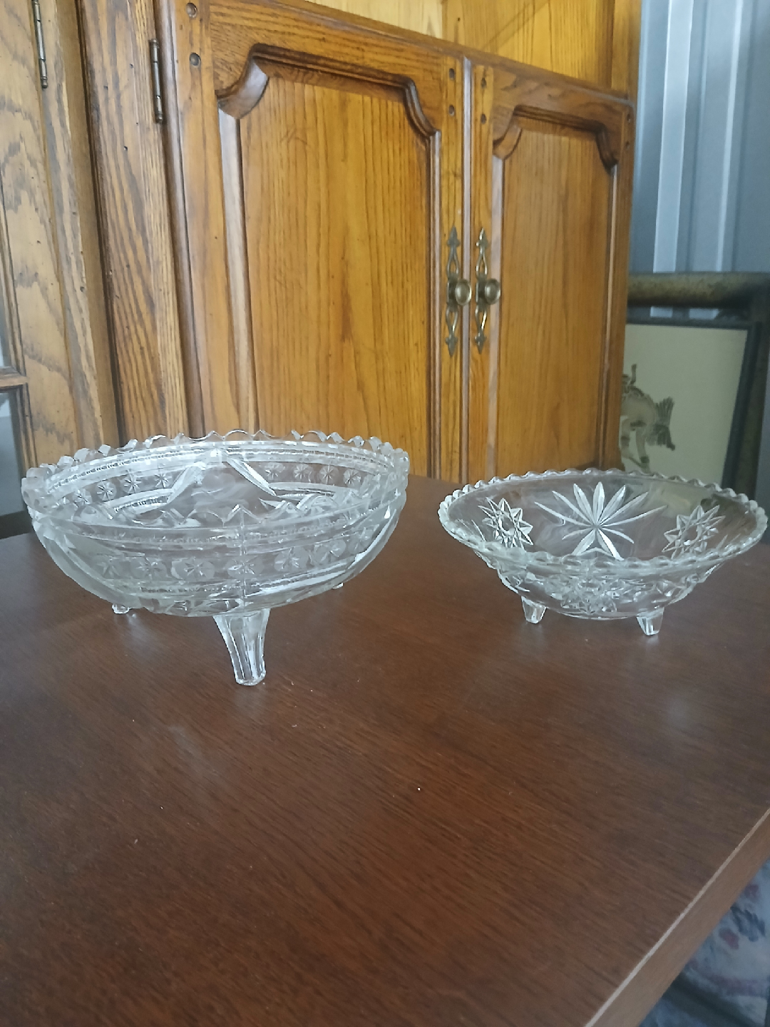 Vintage Clear Glass Footed Bowls - Set of 2