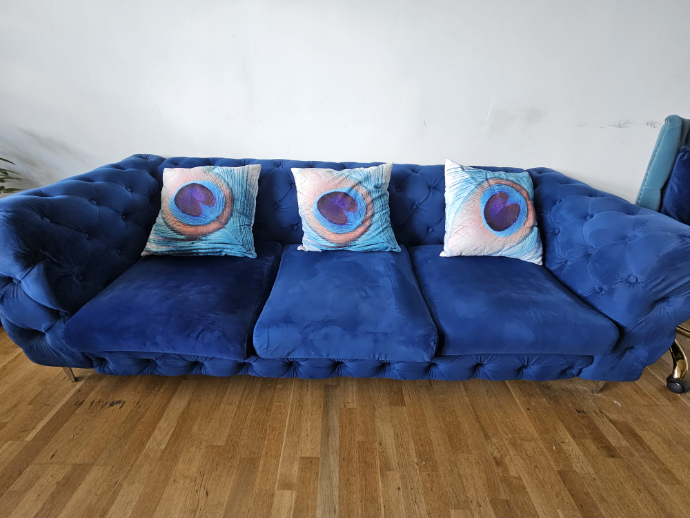 Blue Velvet Chesterfield Style Sofa &2 Bar Stool - photo 2