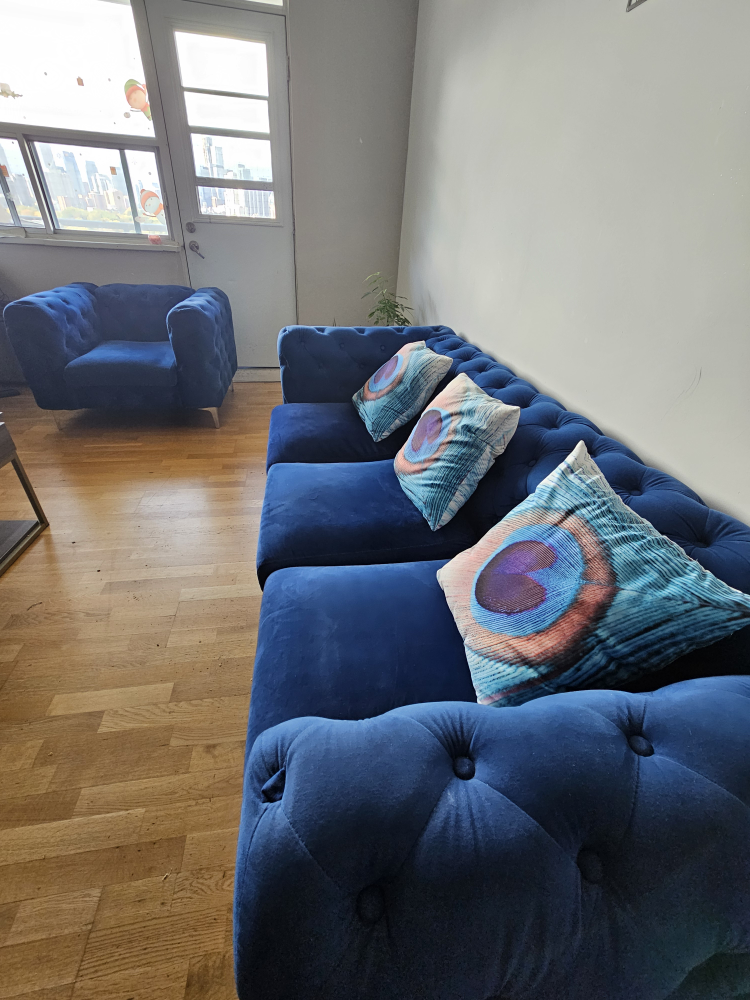 Blue Velvet Chesterfield Style Sofa &2 Bar Stool - photo 3