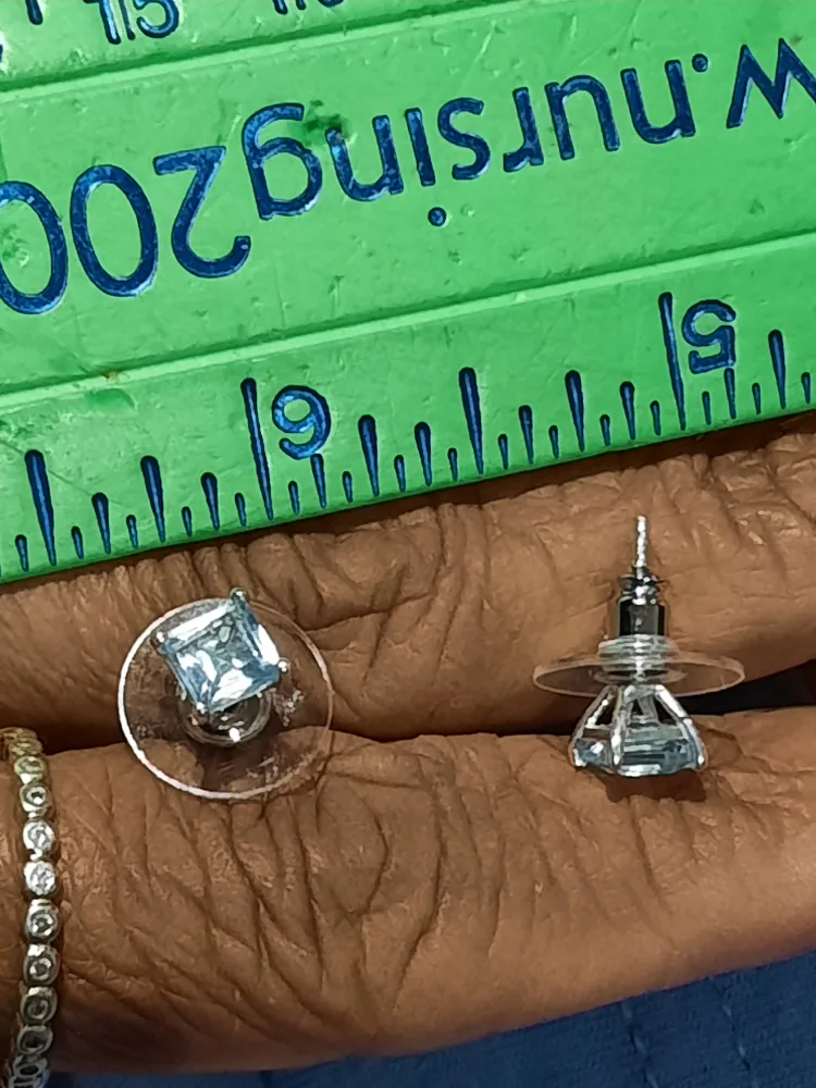 Genuine solid sterling silver Blue Topaz stud earrings image indicator(2)