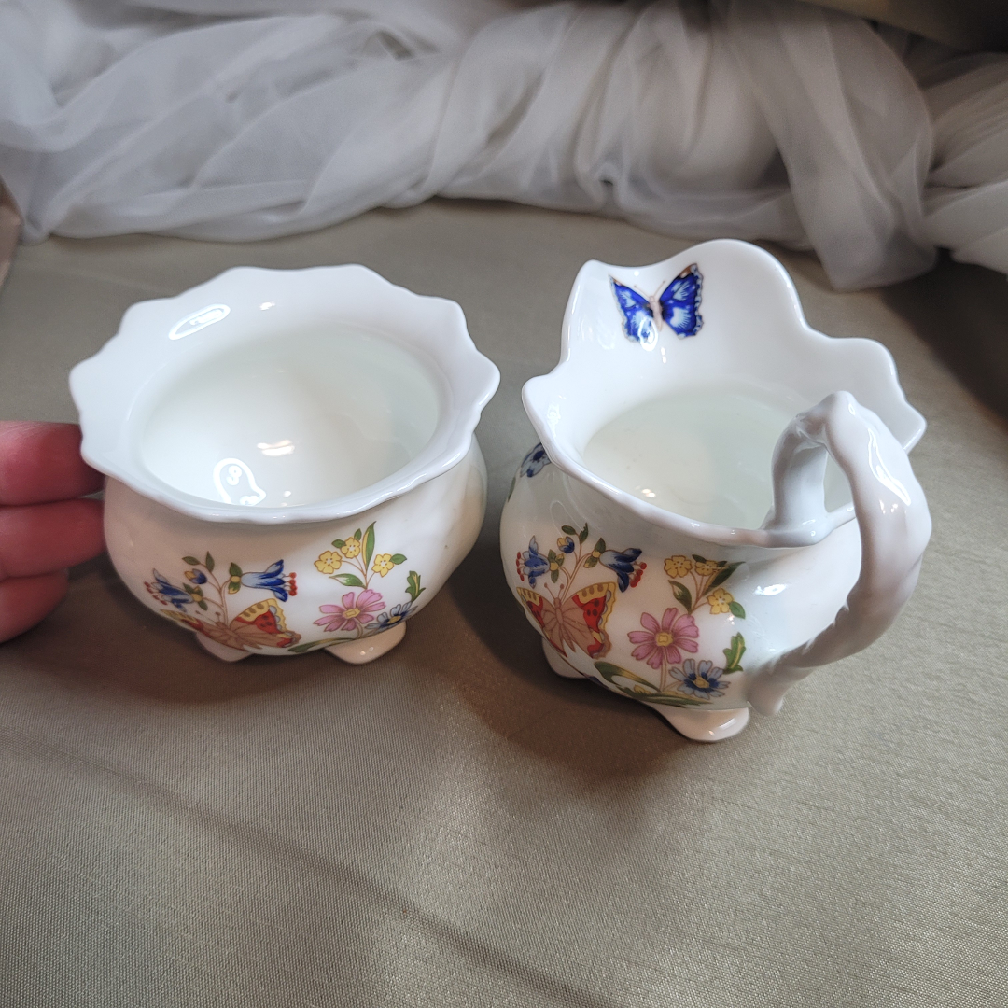 Aynsley Bone China Creamer & Sugar Set - Green Cottage... - photo 2