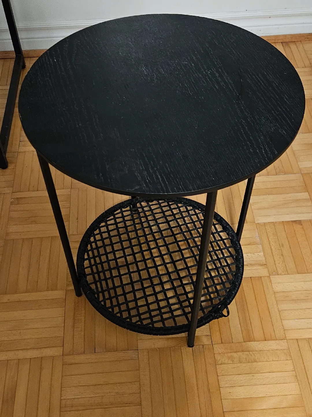 Black Round Side Table with Shelf thumbnail