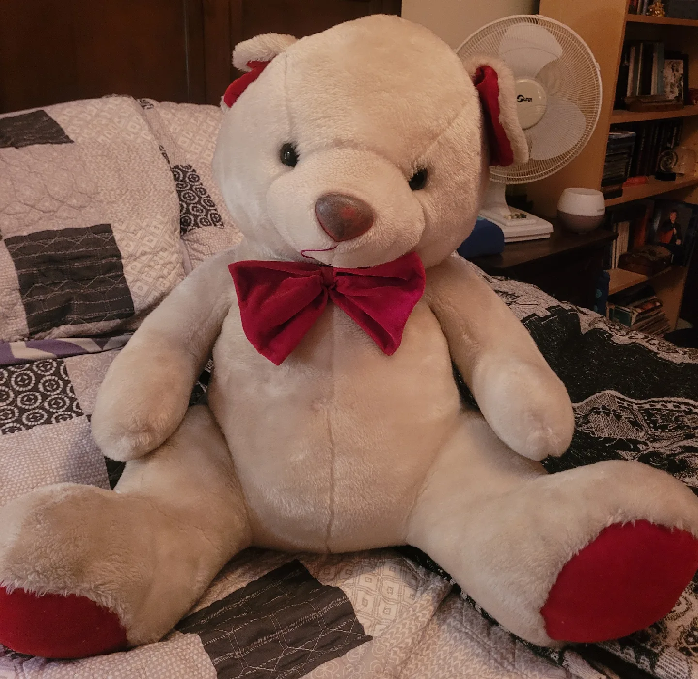 Large Plush Teddy Bear with Red Bow🥕 Freecycle thumbnail