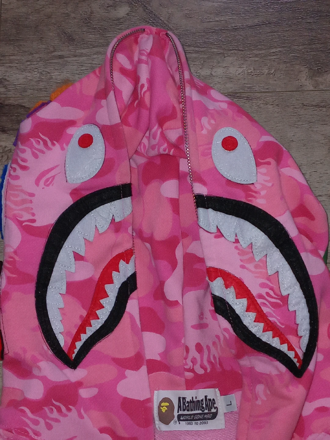 Bathing Ape (BAPE) Pink Camo Shark Hoodie, Size L - photo 3