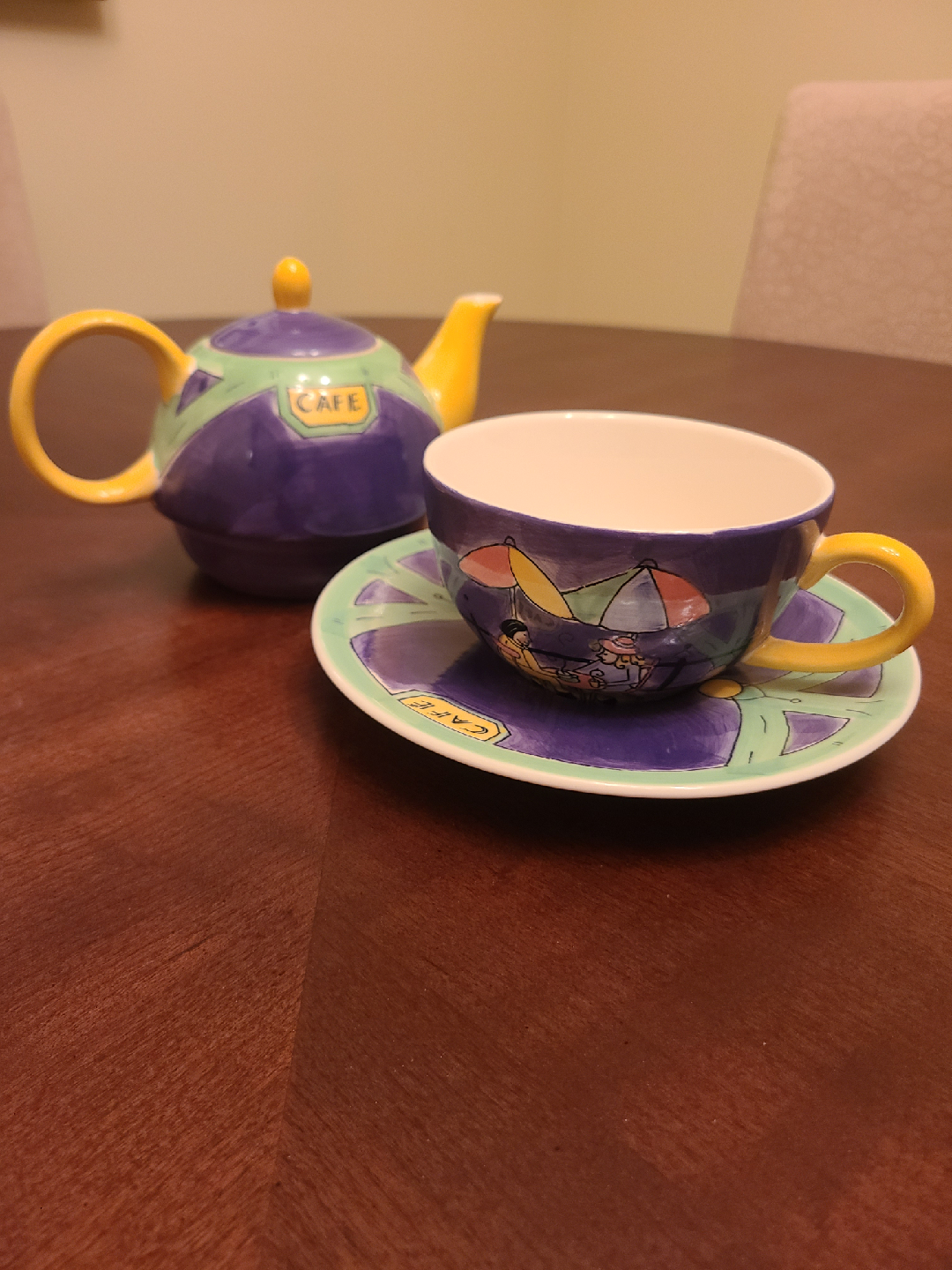 Cafe Tea Set - Teapot, Cup & Saucer
