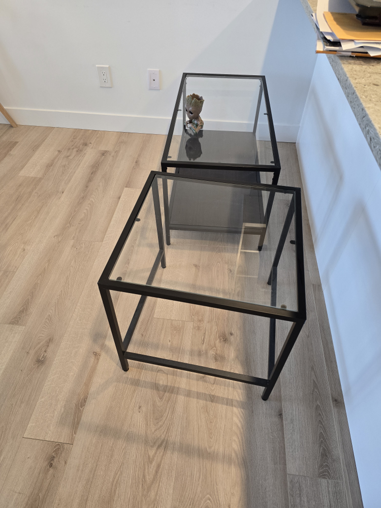 Black Metal & Glass Coffee + Side Table Set - photo 3