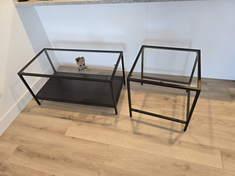 Black Metal & Glass Coffee + Side Table Set - photo 5